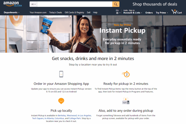 Amazon testa pontos de “Instant Pickup” em universidades nos EUA