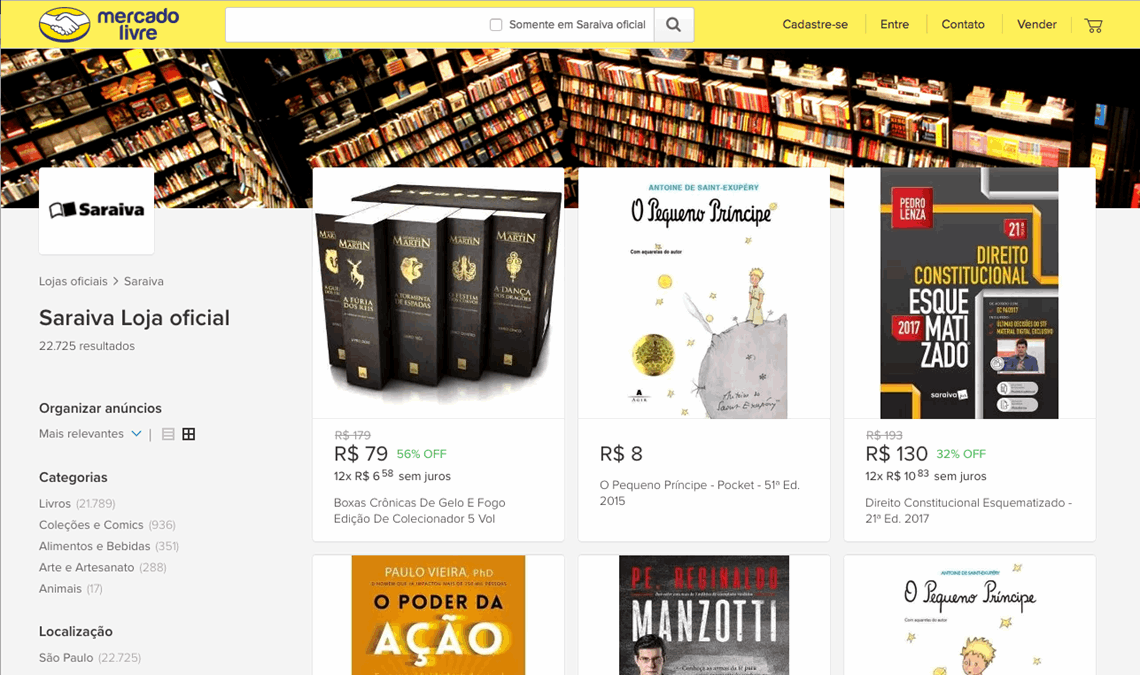 Saraiva faz parceria com Mercado Livre para venda de livros