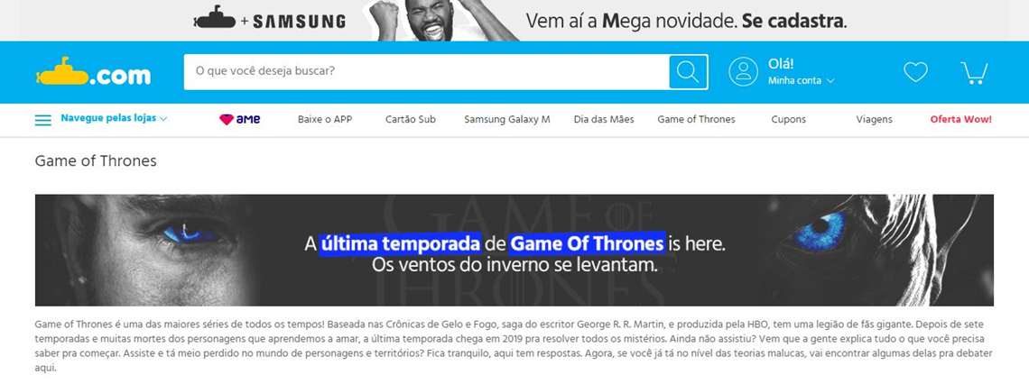 Game of Thrones conquista o reino do Submarino