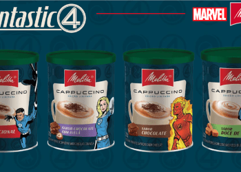 Quarteto Fantástico estampa embalagens da linha de cappuccinos da Melitta