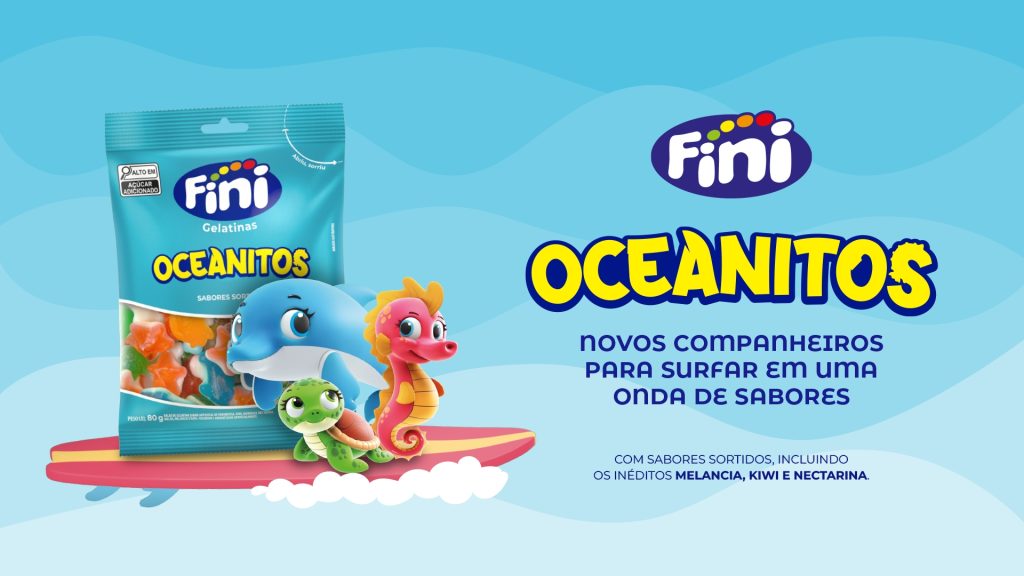 Fini lança Oceanitos, balas de gelatina nos sabores de melancia, kiwi e nectarina