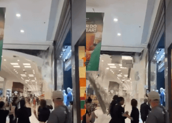 Parte do teto do Shopping Center Norte desaba com tempestade